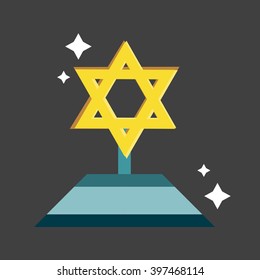  trophy icon with a David star, Golden star of David, statuette. Vector illustration