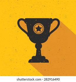 Trophy icon design on yellow background, flat design. Clean vector.