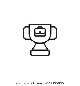 Ein Trophäensymbol zeigt in der Mitte eine Aktentasche an, die eine Leistung in der Geschäftswelt, eine arbeitsbezogene Auszeichnung oder einen Erfolg in einem professionellen Bereich darstellt.