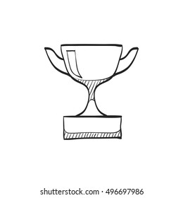 Trophy icon in doodle sketch lines. Winner champion prize honor celebration cup gold bronze first place