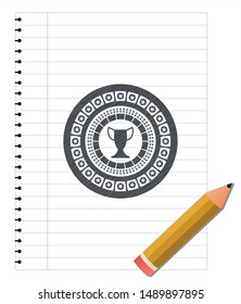 trophy icon drawn with pencil strokes. Vector Illustration. Detailed.