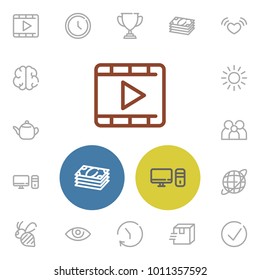 Trophy icon with eye, delivery and tea editable symbols. Set of clock, watch, goblet icons and people concept. Editable vector elements for logo app UI design.