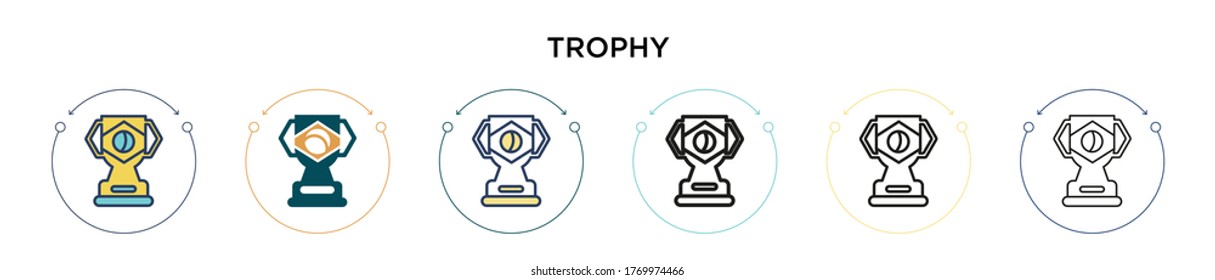 Icono de trofeo en estilo relleno, delgado, contorno y trazo. Ilustración vectorial de dos iconos vectores de trofeo de color y negro se puede utilizar para móviles, ui, web