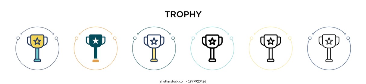 Trophy icon in filled, thin line, outline and stroke style. Vector illustration of two colored and black trophy vector icons designs can be used for mobile, ui, web