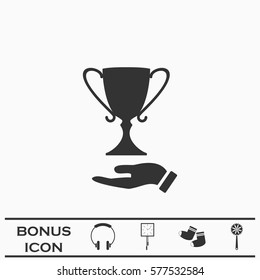 Trophy icon flat. Black pictogram on white background. Vector illustration symbol and bonus button