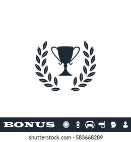 Trophy icon flat. Black pictogram on white background. Vector illustration symbol and bonus button