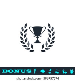 Trophy icon flat. Black pictogram on white background. Vector illustration symbol and bonus button