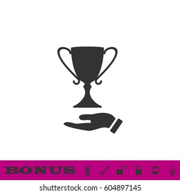 Trophy icon flat. Black pictogram on white background. Vector illustration symbol and bonus button