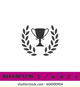 Trophy icon flat. Black pictogram on white background. Vector illustration symbol and bonus button