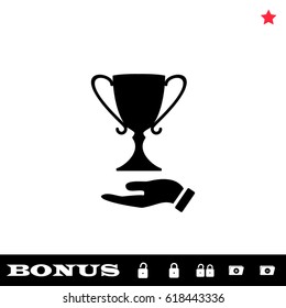 Trophy icon flat. Black pictogram on white background. Vector illustration symbol and bonus button open and closed lock, folder, star
