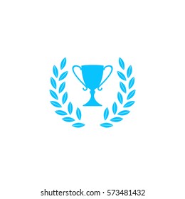 Trophy icon flat. Blue pictogram on white background. Vector illustration symbol