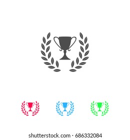 Trophy icon flat. Color pictogram on white background. Vector illustration symbol and bonus icons
