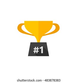 Trophy icon in flat color style. 