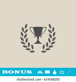 Trophy icon flat. Grey pictogram on light background. Vector illustration symbol and bonus button real estate, ottoman, vase, tv, fishing rod