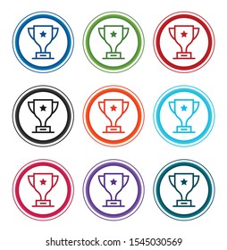 Trophy icon flat round buttons set illustration design isolated on white background
