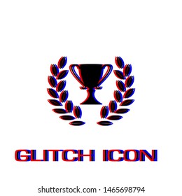 Trophy icon flat. Simple pictogram - Glitch effect. Vector illustration symbol