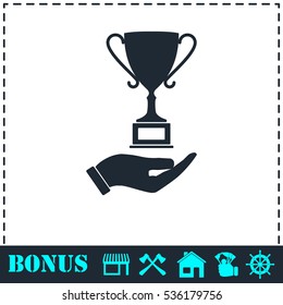 Trophy icon flat. Simple vector symbol and bonus icon