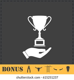 Trophy icon flat. Simple vector symbol and bonus icon