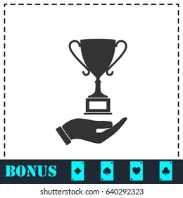Trophy icon flat. Simple vector symbol and bonus icon
