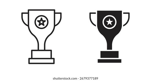 Icono de trofeo plano y paquete de estilo de trazo sobre fondo blanco. Ilustraciones vectoriales
