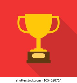 trophy icon in flat style with long shadow, isolated vector illustration on red transparent background