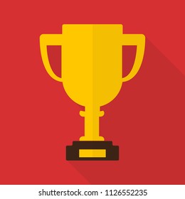 trophy icon in flat style with long shadow, isolated vector illustration on red transparent background