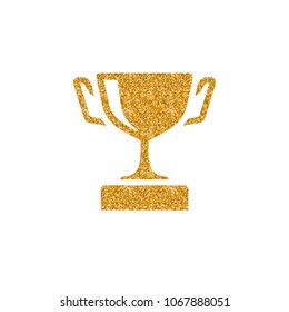 Trophy icon in gold glitter texture. Sparkle luxury style vector illustration.