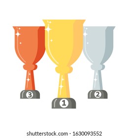 Trophy icon. Gold, silver bronze cups. Award for achievements in a sporting event. Vector graphics.