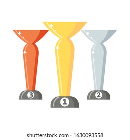 Trophy icon. Gold, silver bronze cups. Award for achievements in a sporting event. Vector graphics.