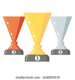 Trophy icon. Gold, silver bronze cups. Award for achievements in a sporting event. Vector graphics.