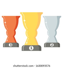 Trophy icon. Gold, silver bronze cups. Award for achievements in a sporting event. Vector graphics.