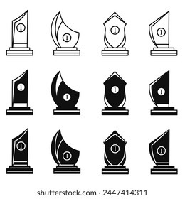 Trophy icon illustration collection. Black and white design icon for business. Stock vector.