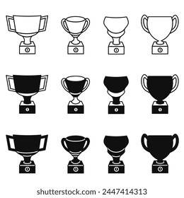 Trophy icon illustration collection. Black and white design icon for business. Stock vector.