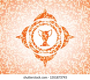  trophy icon inside abstract emblem, orange mosaic background