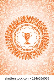 trophy icon inside abstract orange mosaic emblem with background