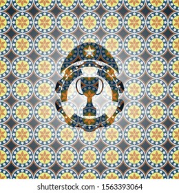 trophy icon inside arabesque badge. arabic decoration.