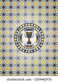 trophy icon inside arabesque emblem. arabic decoration.