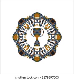 trophy icon inside arabesque style emblem. arabic decoration.