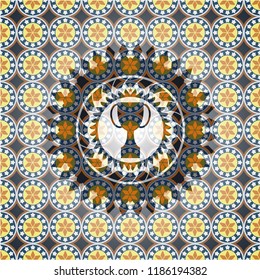 trophy icon inside arabesque style emblem. arabic decoration.