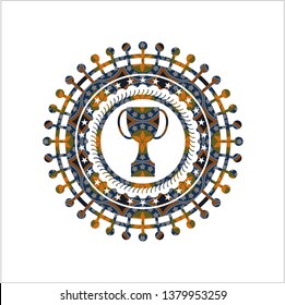 trophy icon inside arabesque style emblem. arabic decoration.