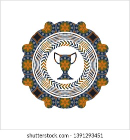 trophy icon inside arabesque style badge. arabic decoration.