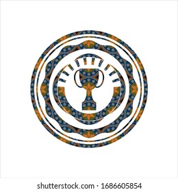 trophy icon inside arabesque style emblem. arabic decoration.