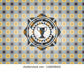 trophy icon inside arabic emblem. Arabesque decoration.