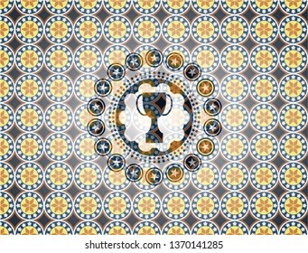 trophy icon inside arabic emblem. Arabesque decoration.