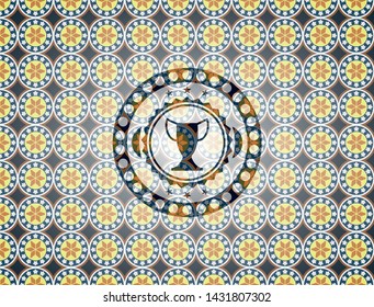 trophy icon inside arabic emblem. Arabesque decoration.
