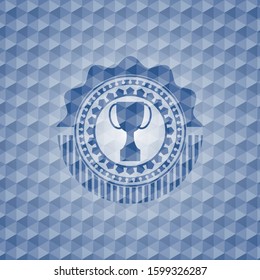 trophy icon inside blue hexagon emblem.
