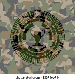 trophy icon inside camouflaged emblem