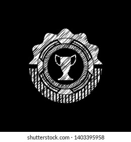 trophy icon inside chalk emblem written on a blackboard