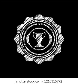 trophy icon inside chalkboard emblem written on a blackboard