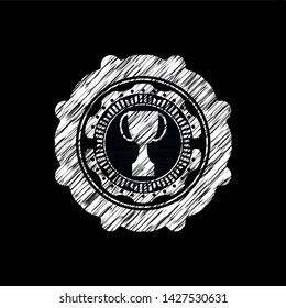 trophy icon inside chalkboard emblem on black board